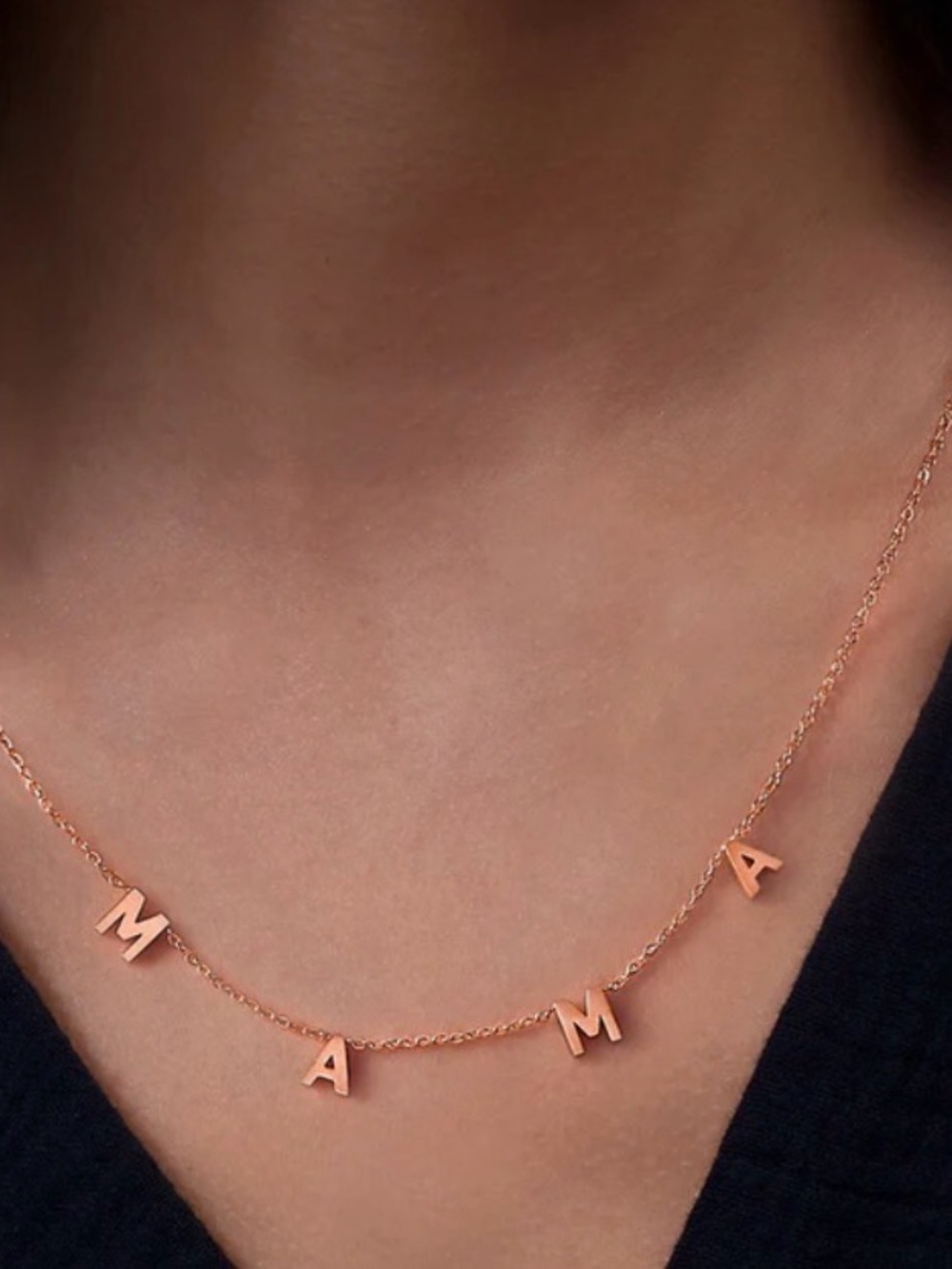Personalized Rose Gold 'MAMA' Letter Necklace - Delicate Everyday Pendant